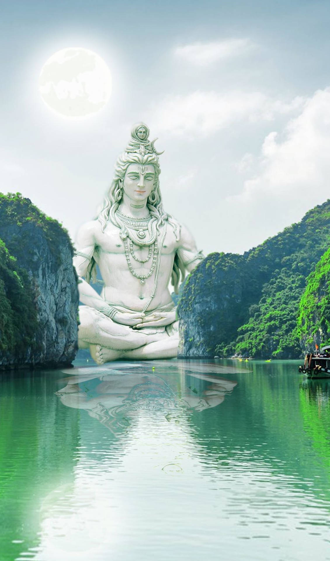 Bhole Baba Statue In Lake Background