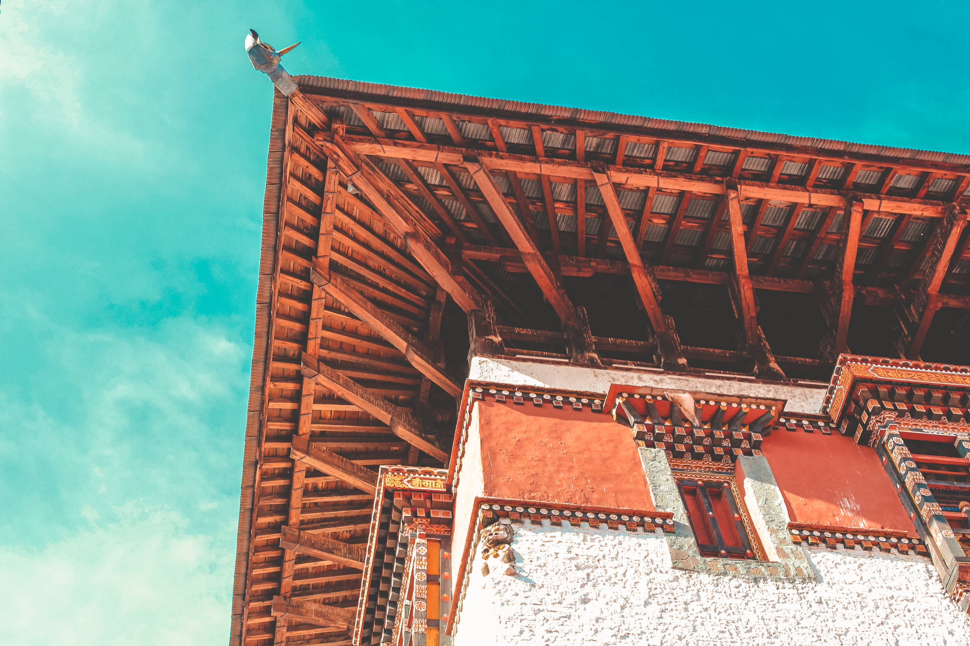 Bhutan Temple Wooden Beam Background