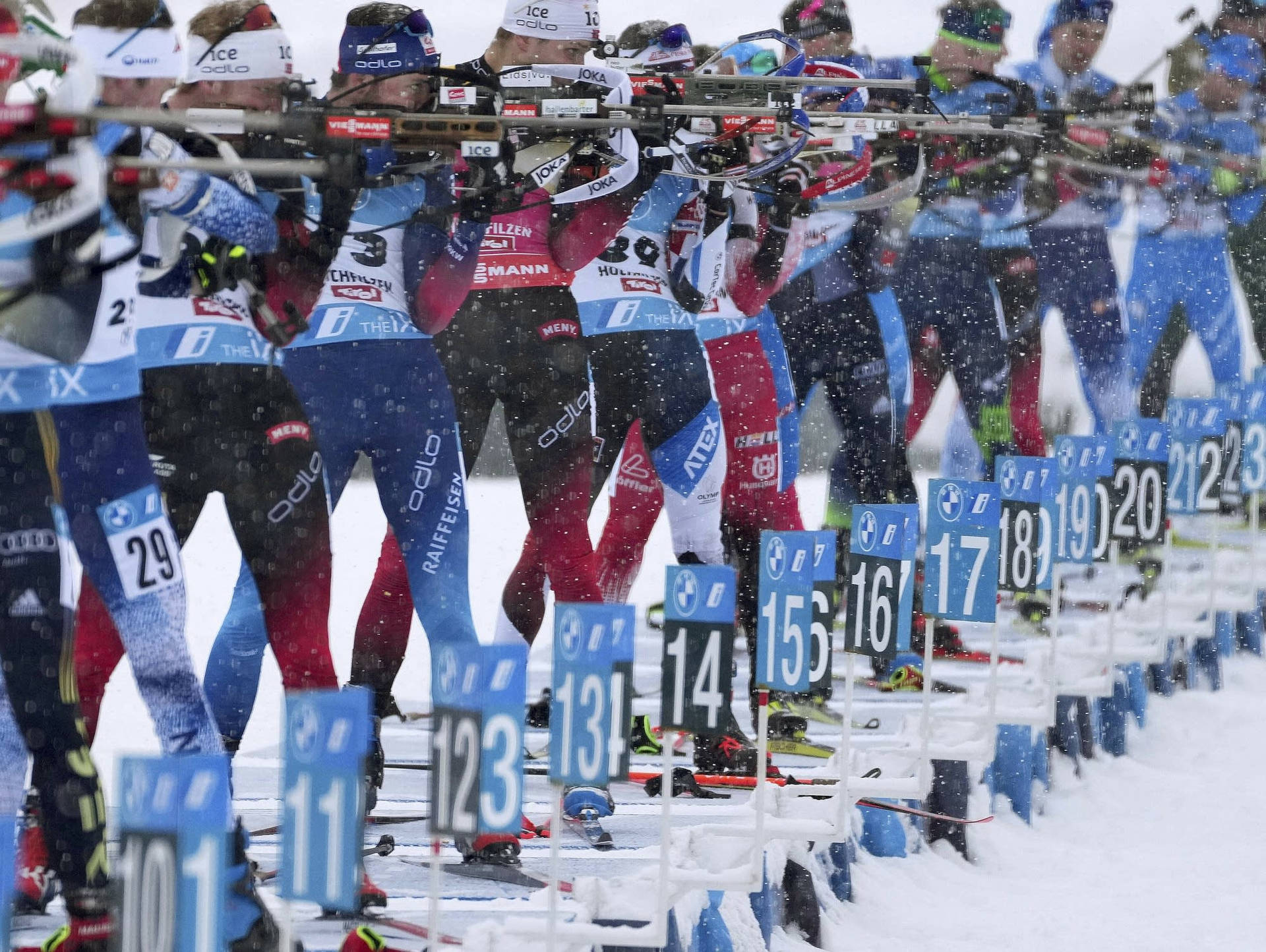 Biathletes At Biathlon World Cup