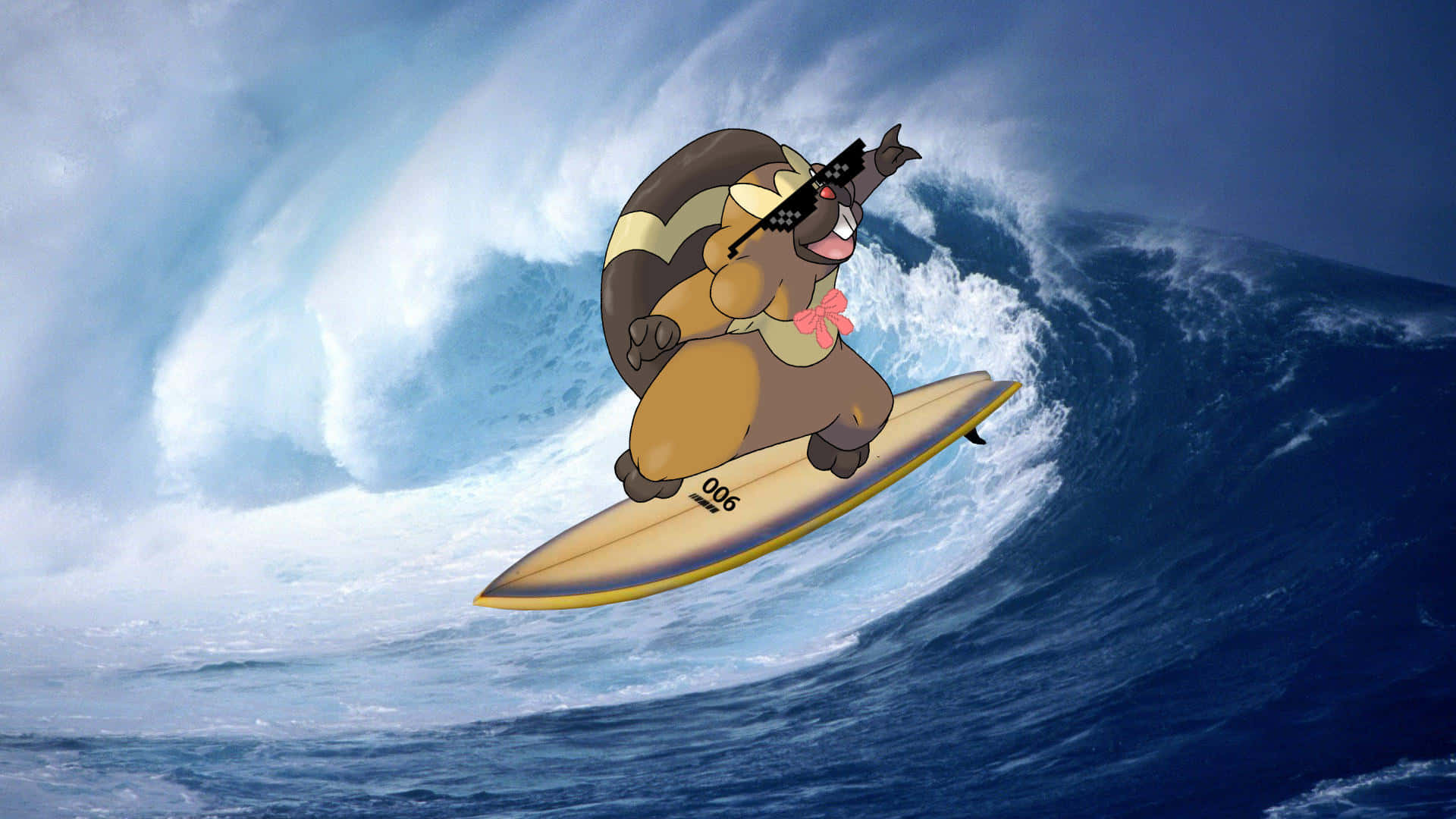 Bibarel Surfing Wearing Sunglasses Background
