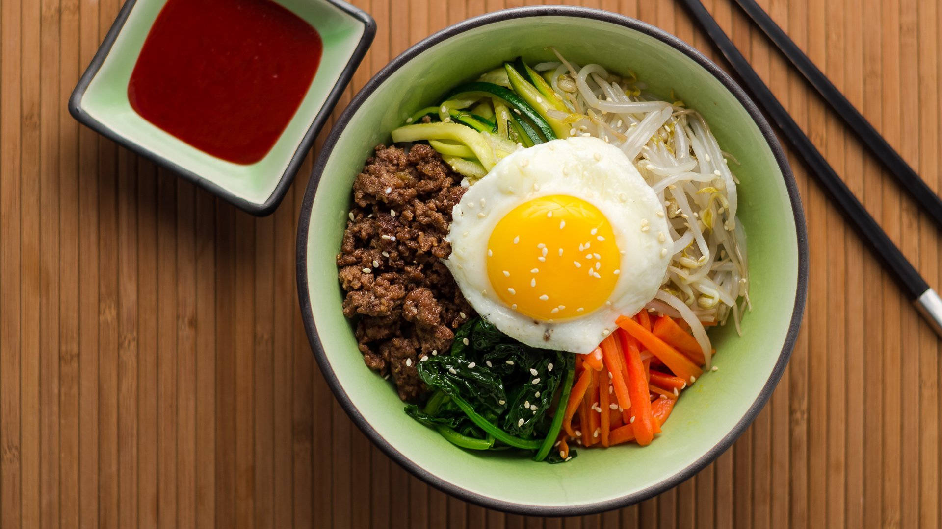 Bibimbap On A Bamboo Surface