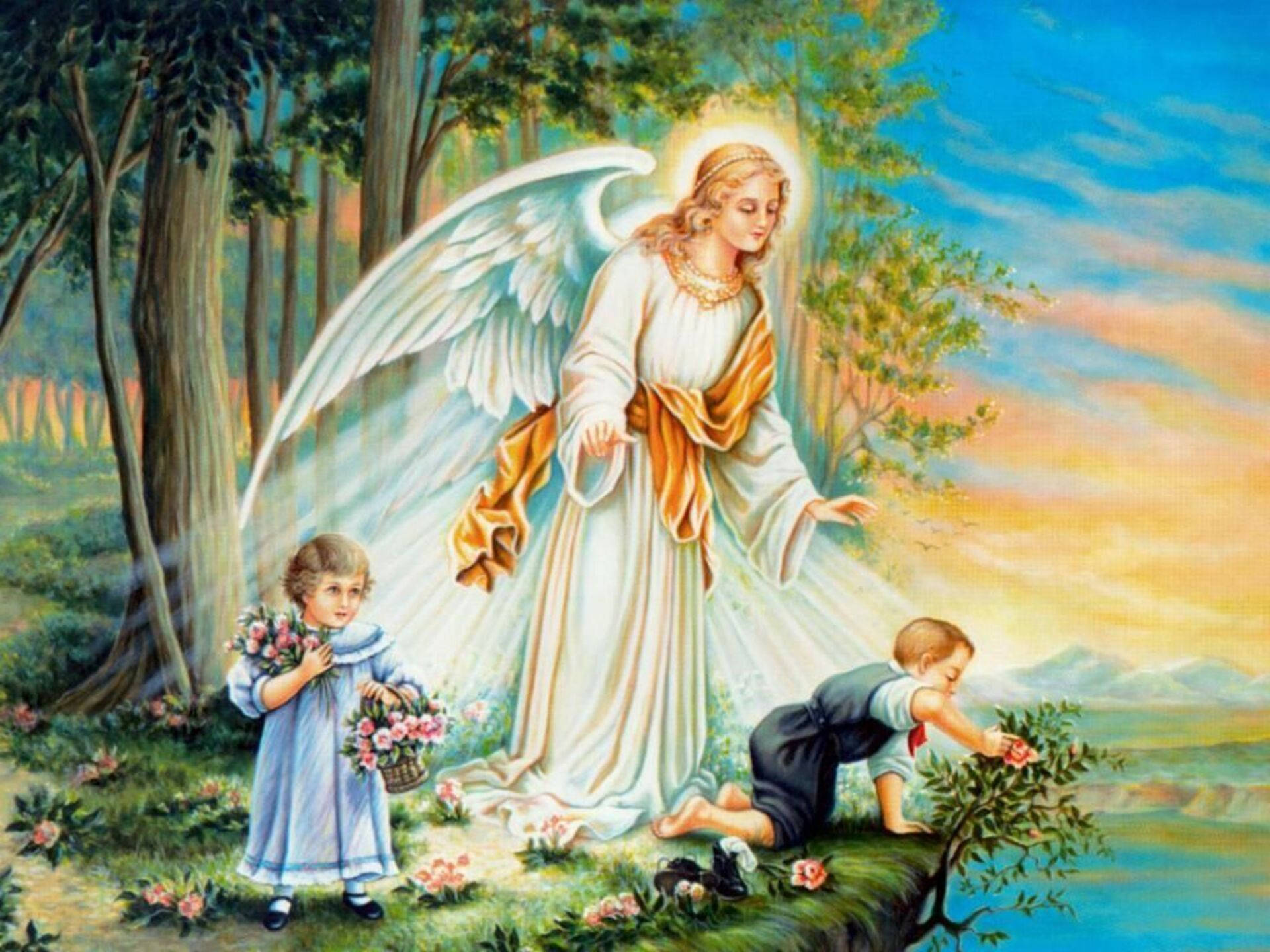 Biblical Angel And Children Background