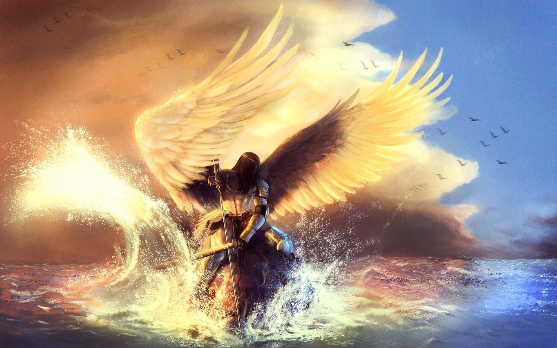 Biblical Angel Golden Wings Background