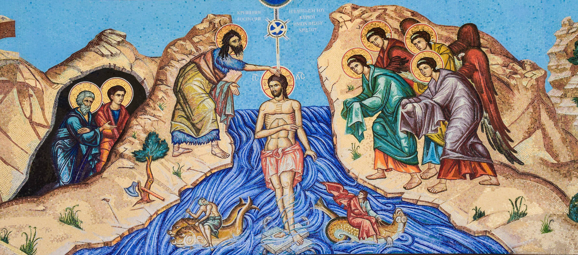 Biblical Angels On A River Background