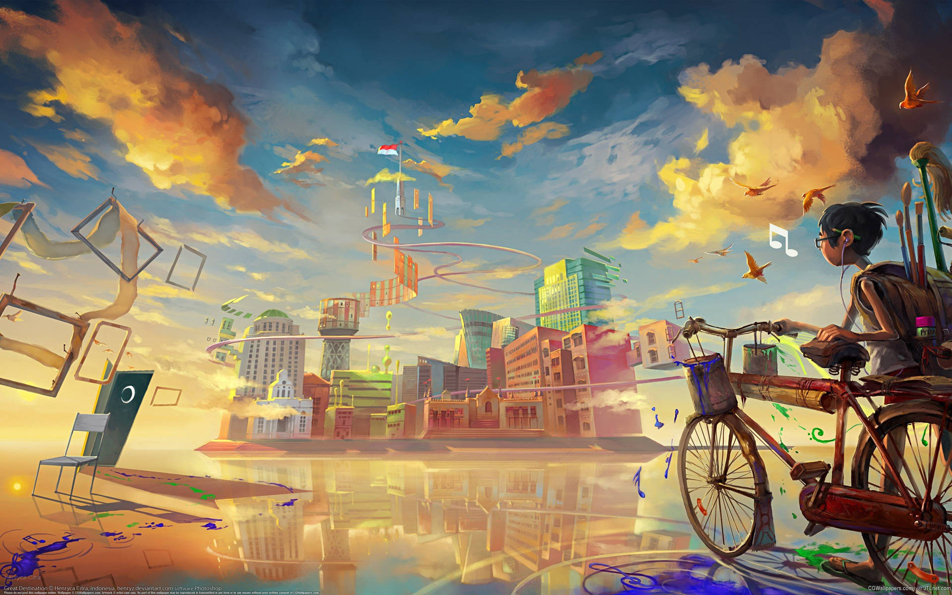 Bicycle In Fantasy City Art