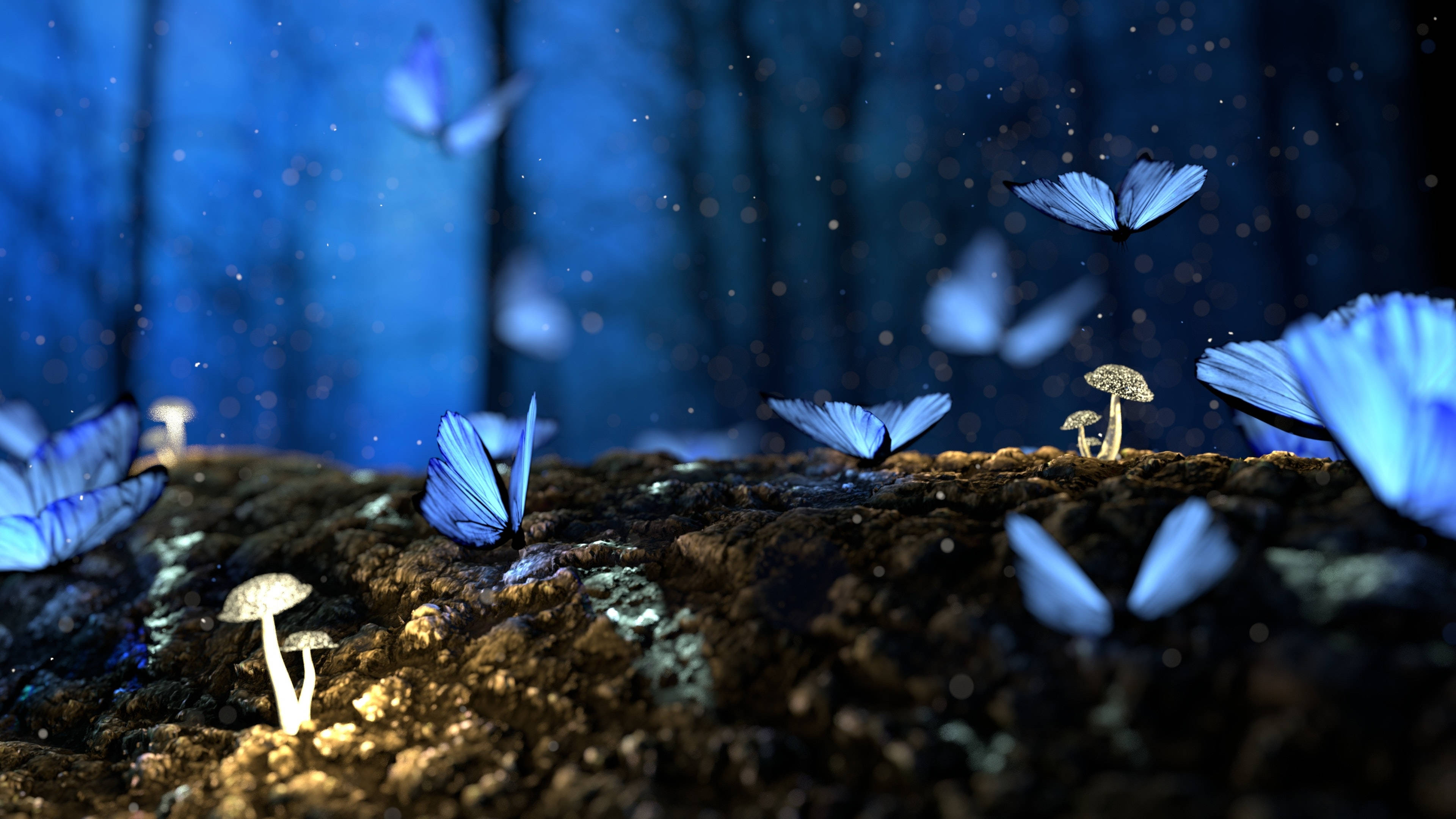 Big 3d Desktop Glowing Butterflies Background