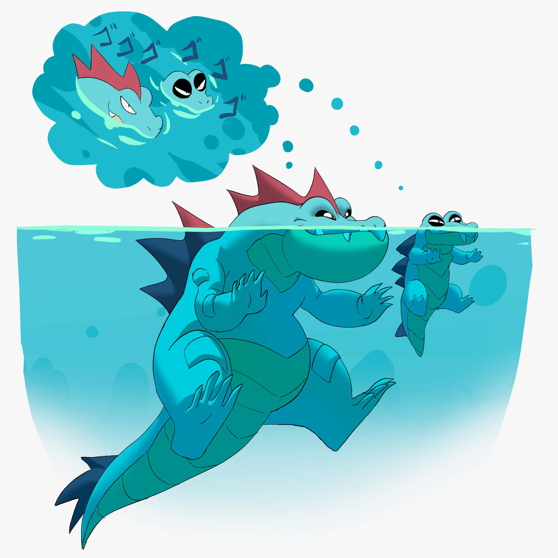 Big And Baby Feraligatr Having The Same Thoughts Background
