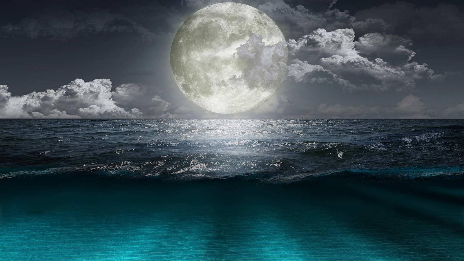 Big Beautiful Full Moon Over Ocean