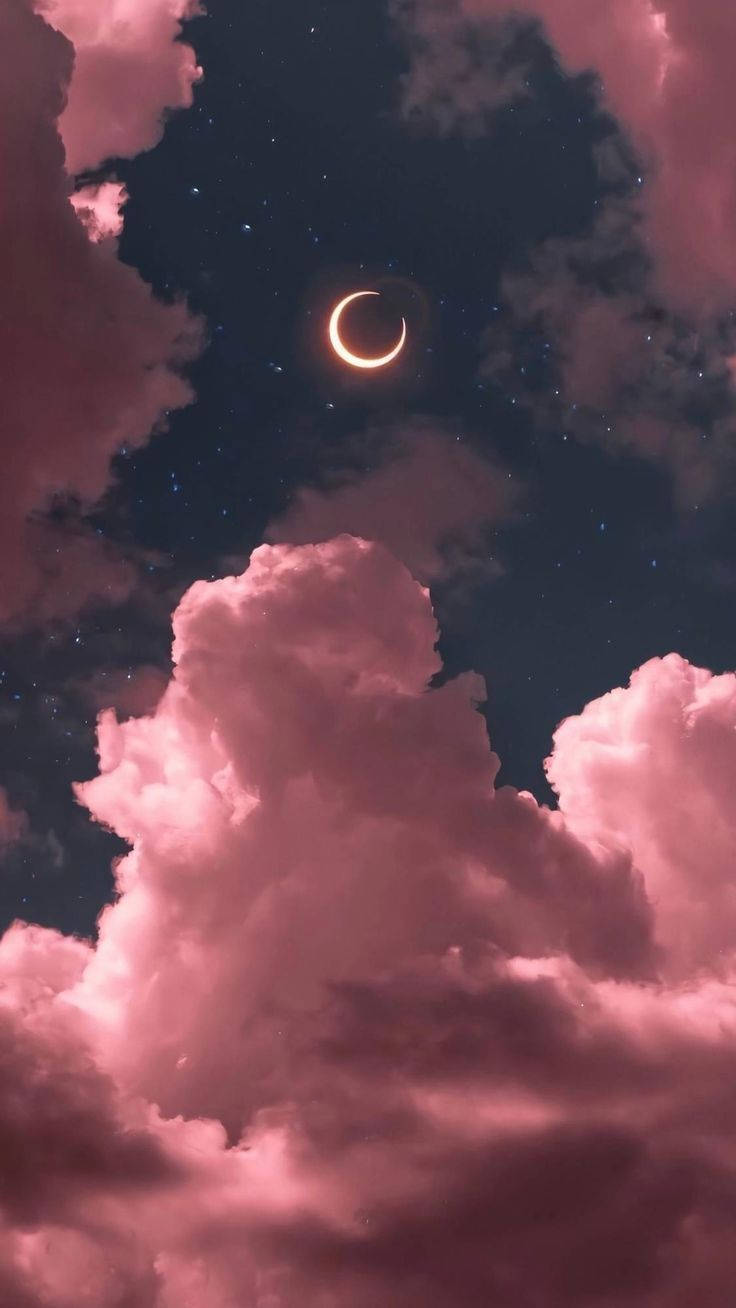 Big Clouds Crescent Moon Girly Galaxy Background