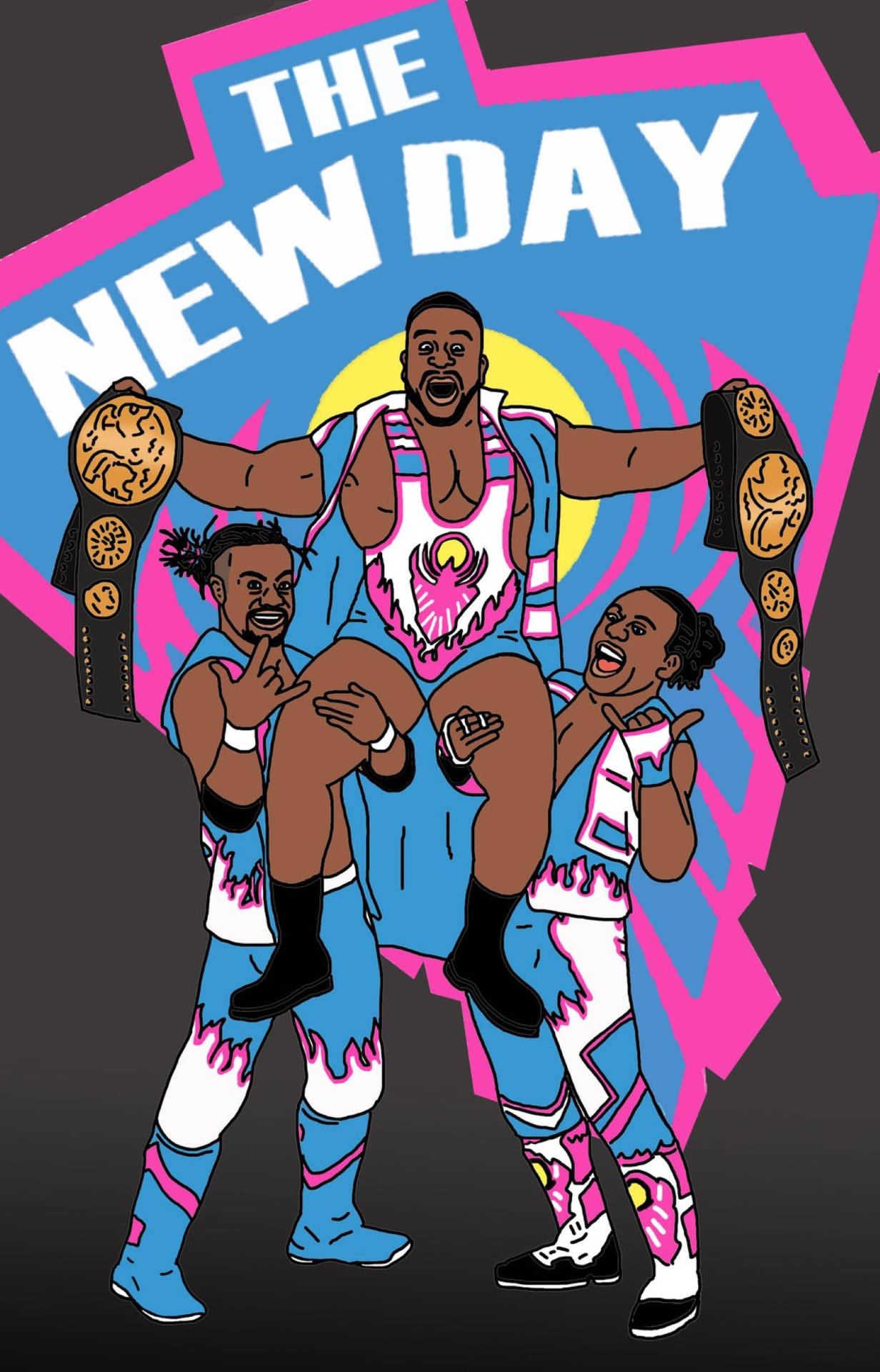 Big E With New Day Squad Background