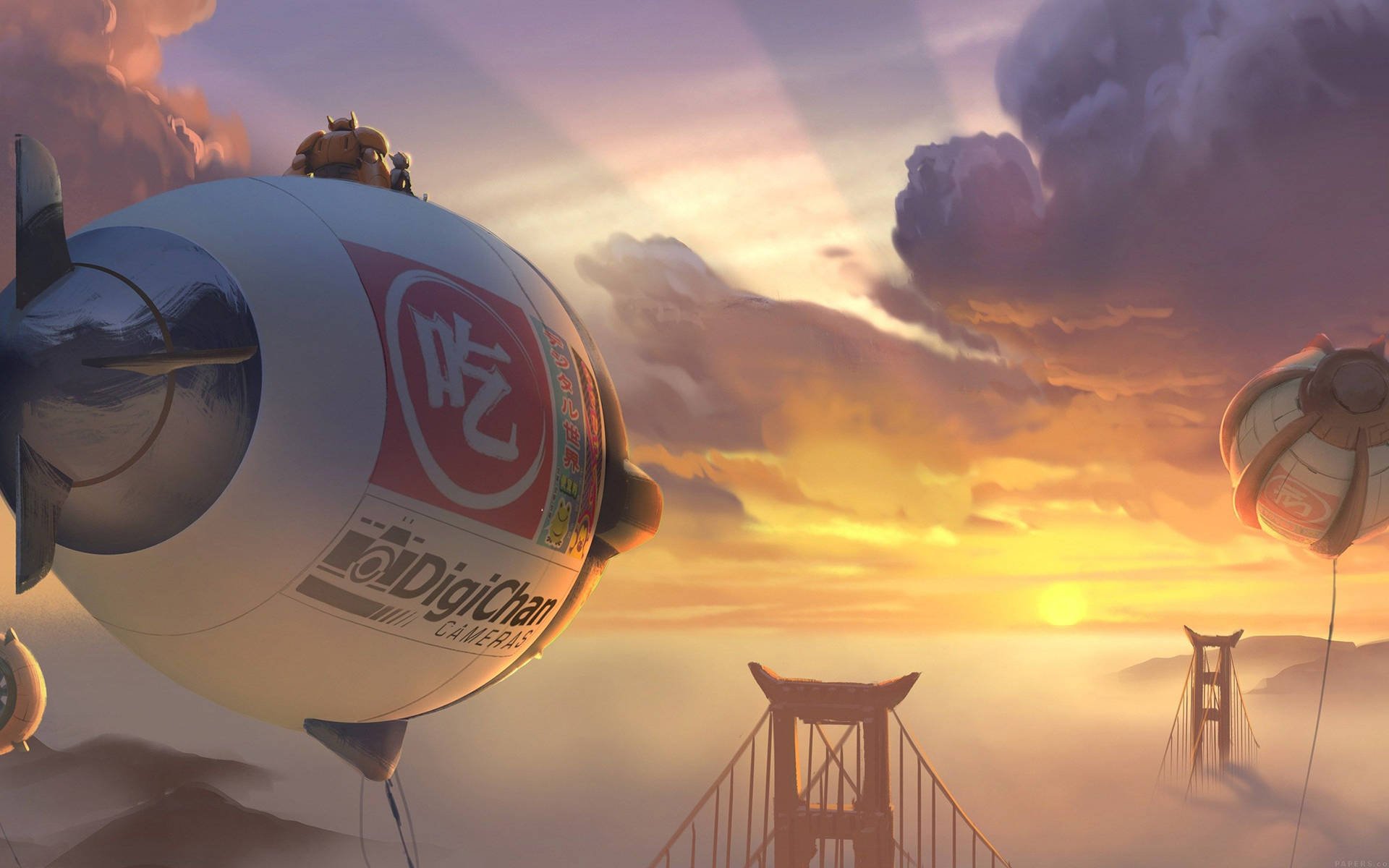 Big Hero 6 Hiro And Baymax Sunset Background