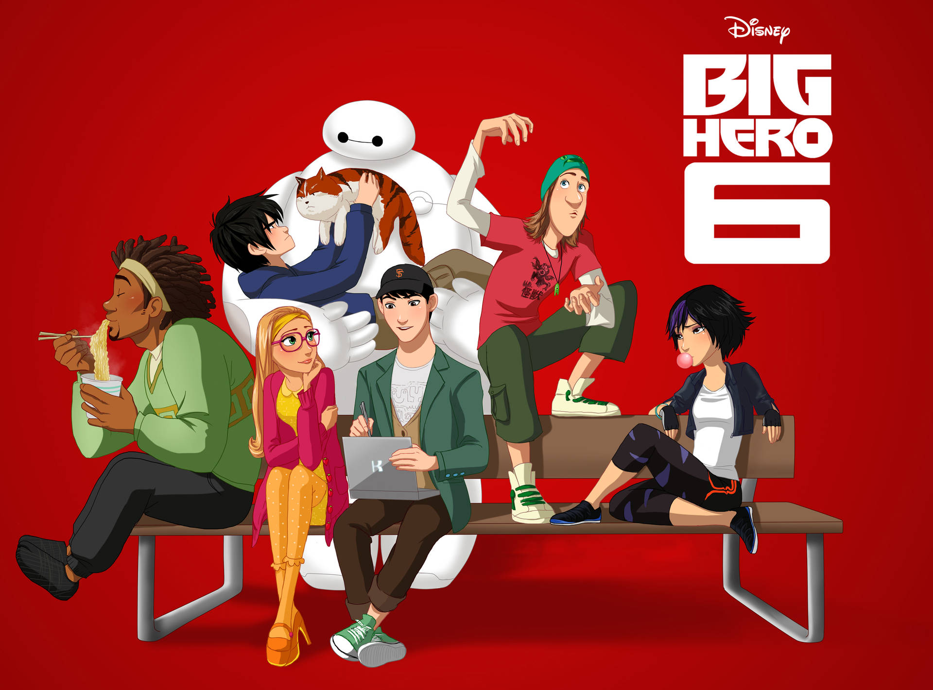 Big Hero 6 On A Bench Background