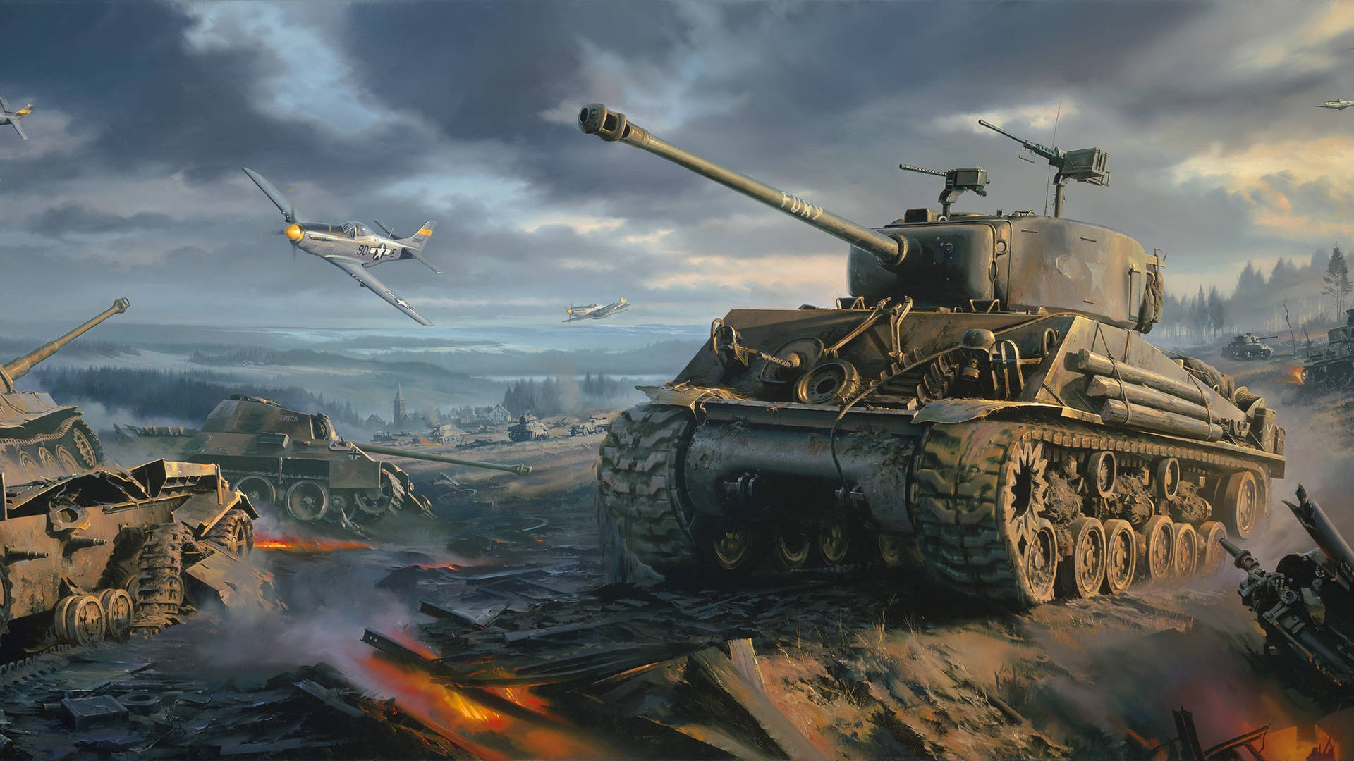 Big Military Tanks For Battle Background