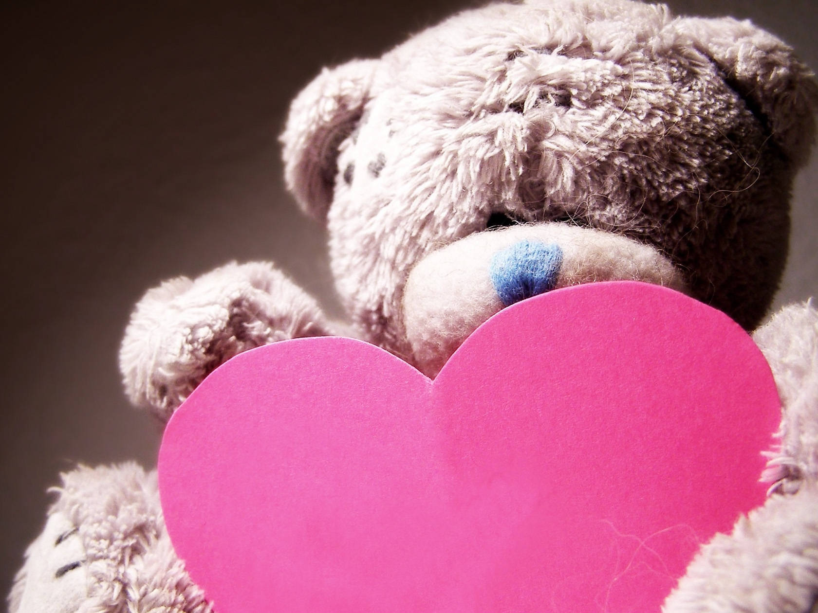 Big Pink Heart And Teddy Bear Background