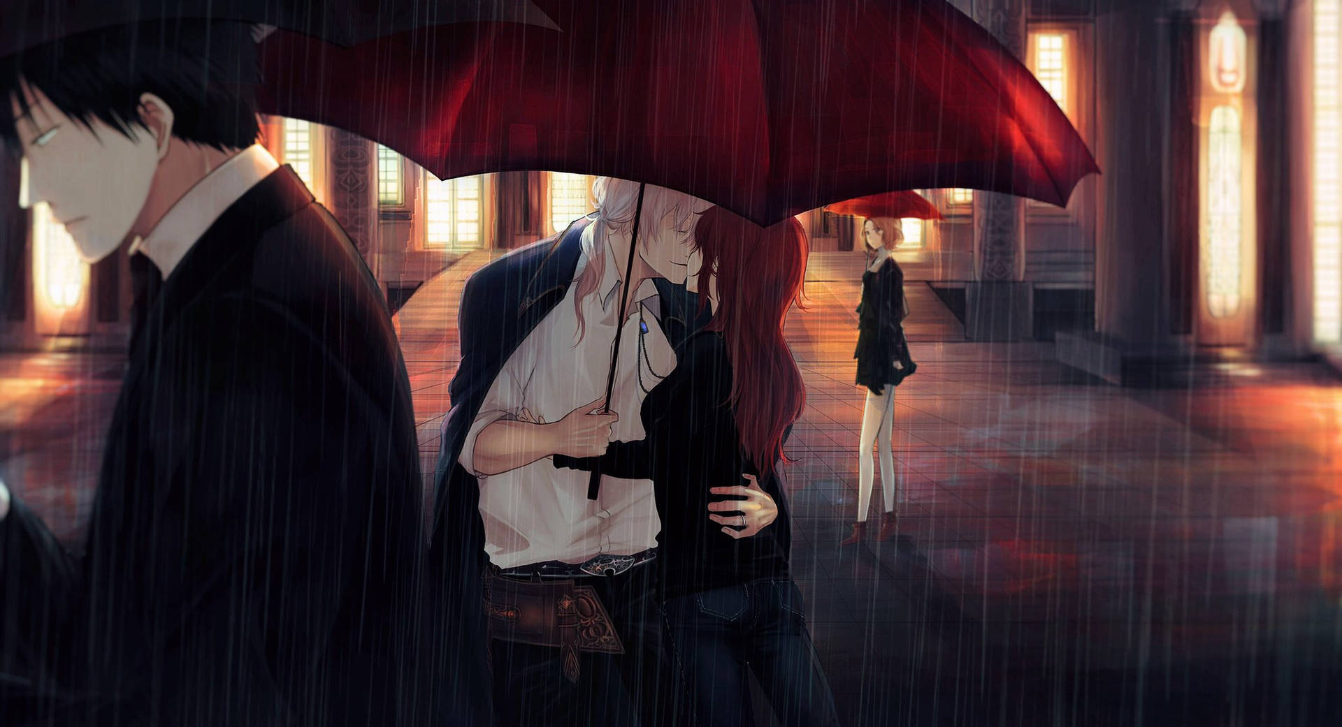 Big Red Umbrella Kissing Hd