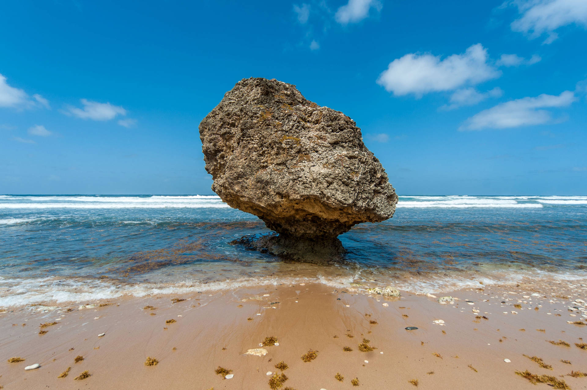 Big Rock On Barbados Sea Background