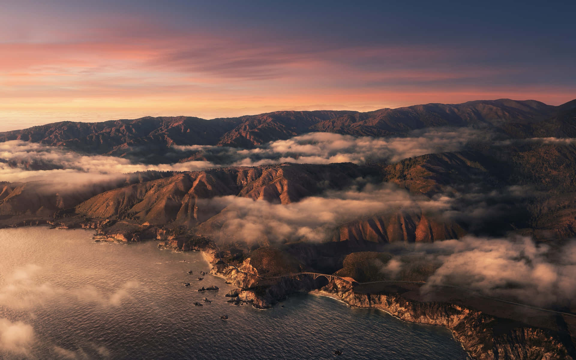 Big Sur Mountains Sunset Aerial View Background