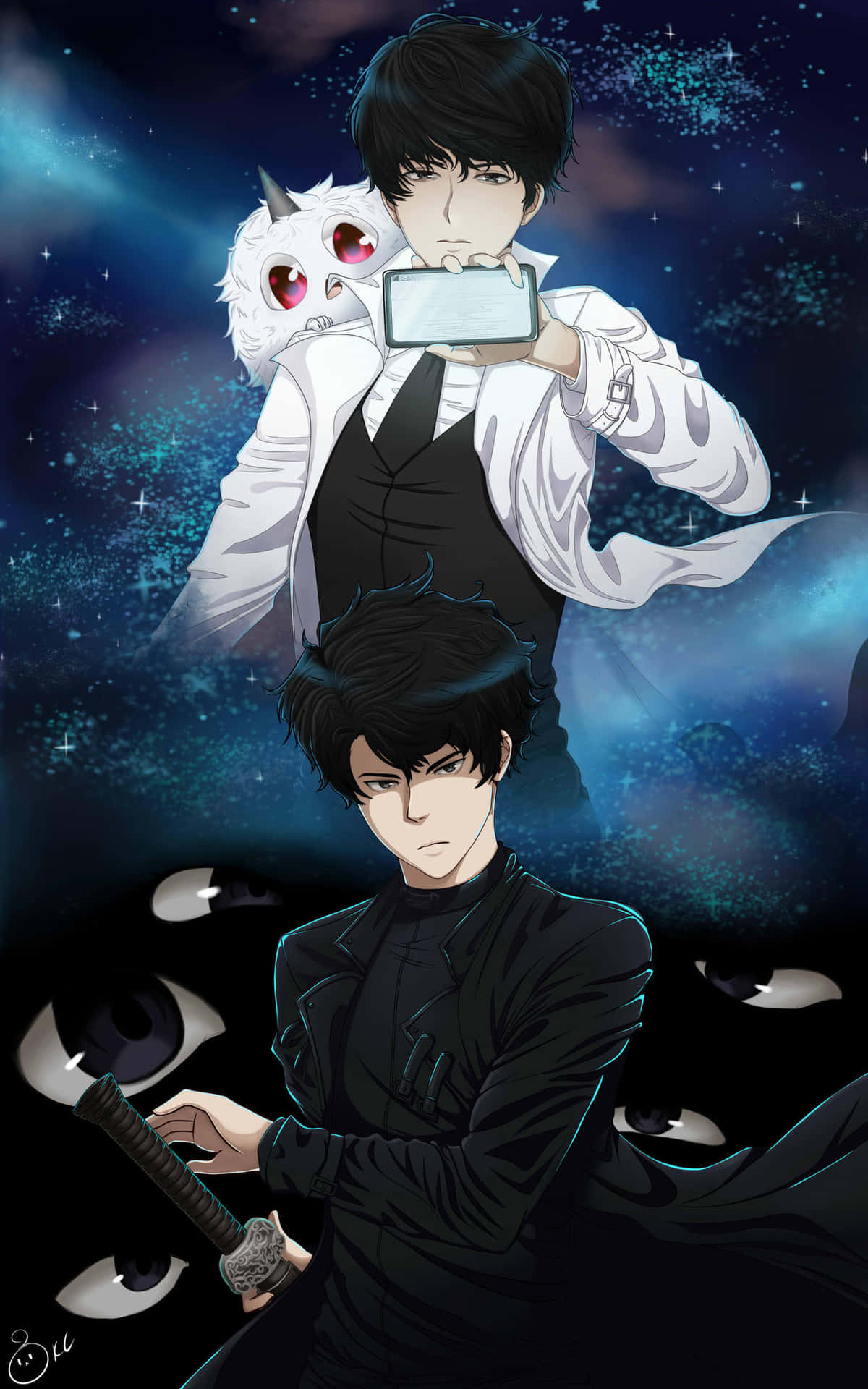 Bihyung And The Omniscient Two Men Background