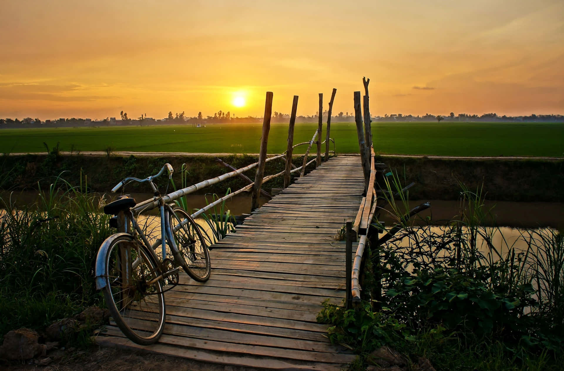 Bike On A Wooden Bridge 4k Ultra Hd Landscape Background