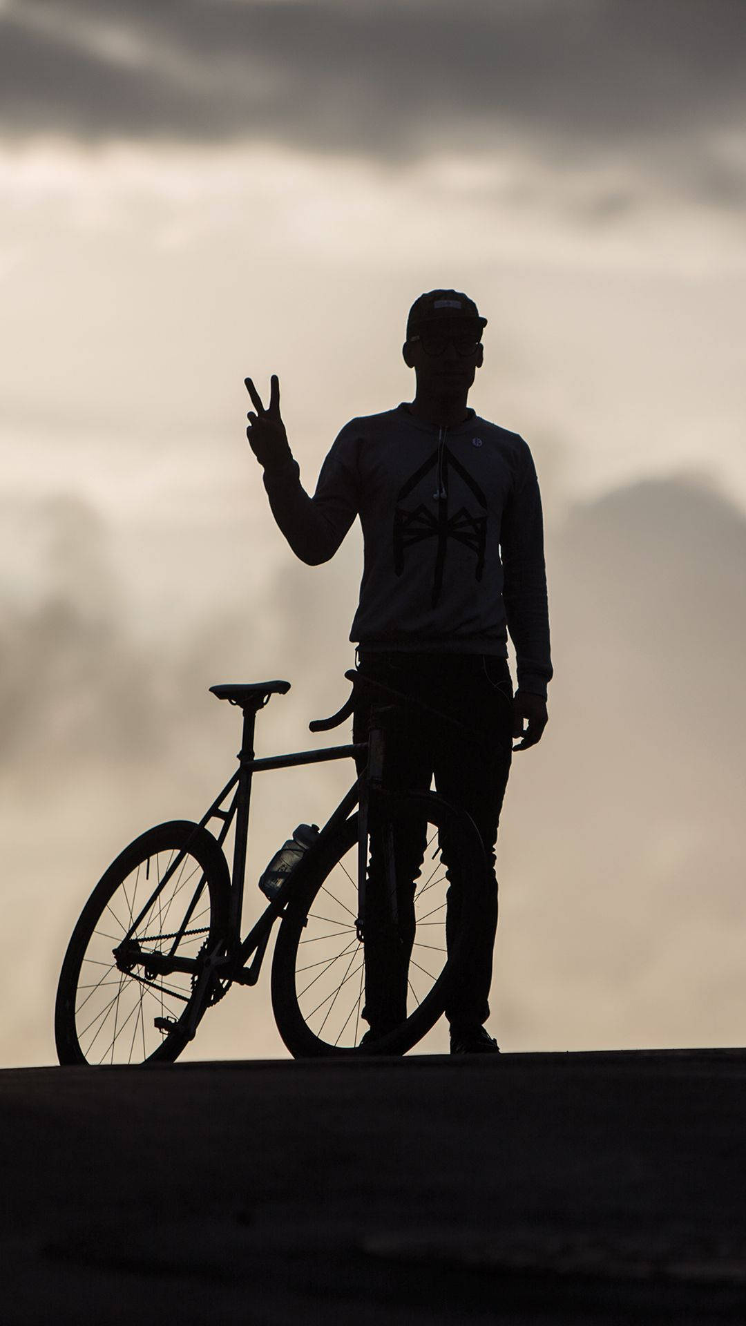 Bike Rider Silhouette With His Bicycle Iphone Background