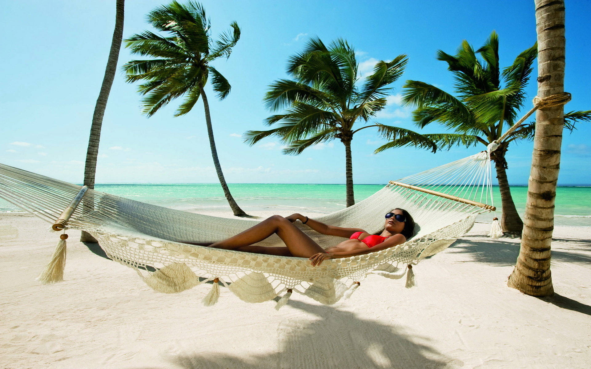 Bikini Girl In A White Hammock Background