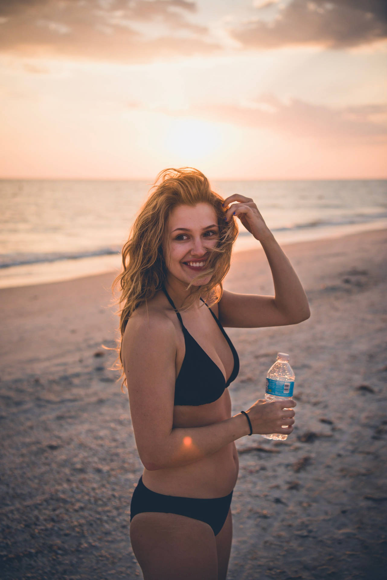 Bikini Girl With Bottled Water Background