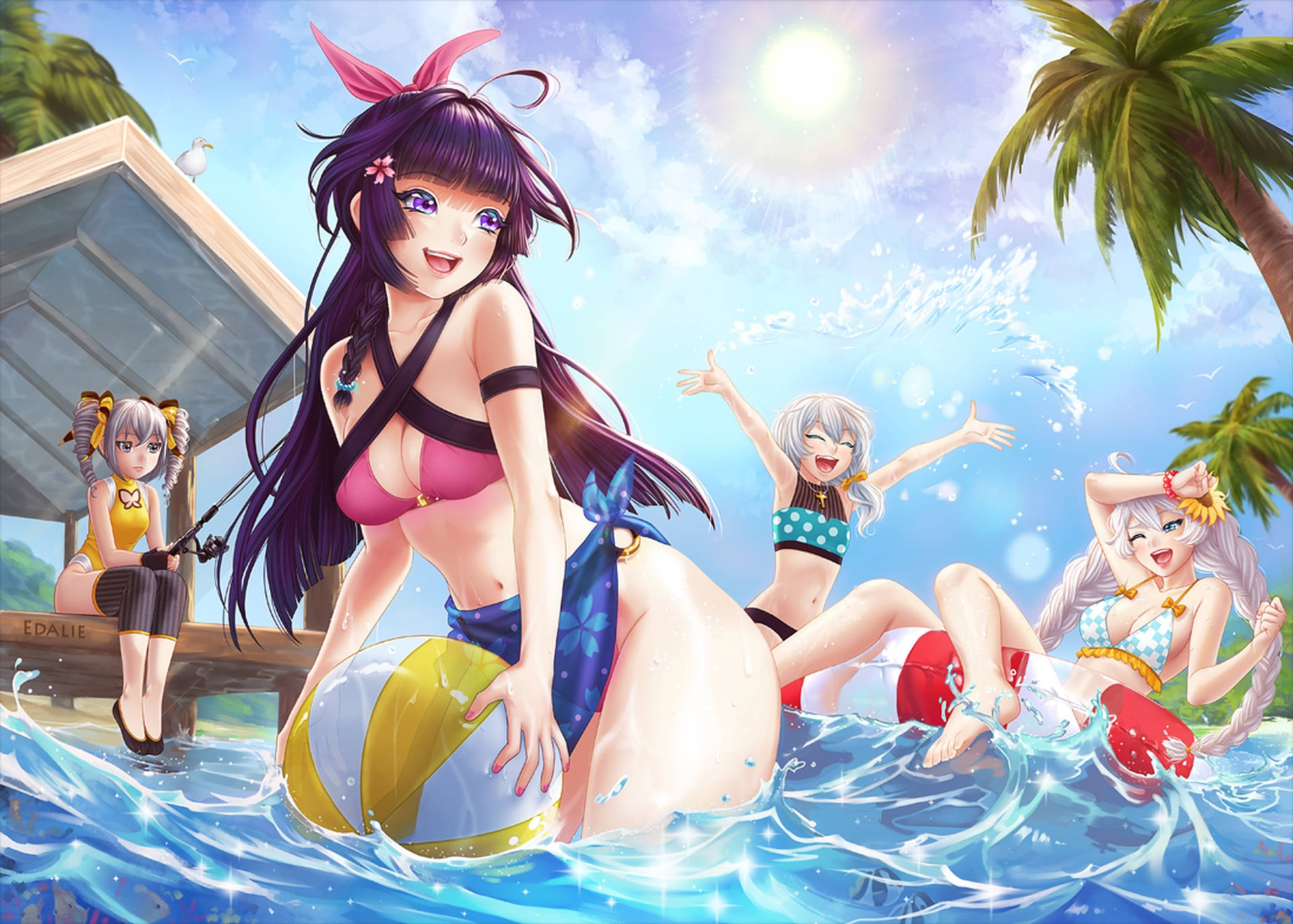 Bikini Girls On Beach Vacation Background