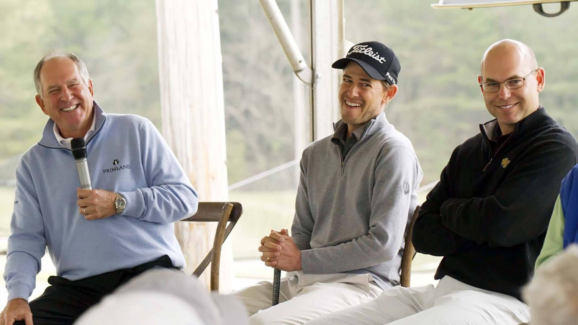 Bill Haas In A Golfer's Conference Background