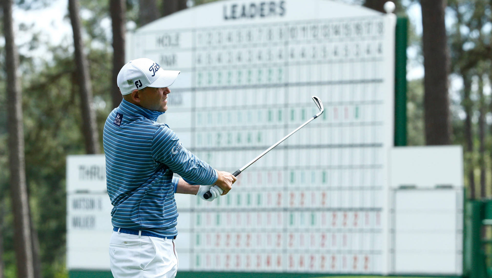 Bill Haas With The Leaderboard Background