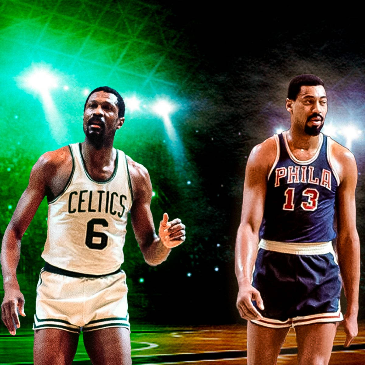 Bill Russell And Wilt Chamberlain Side By Side Background