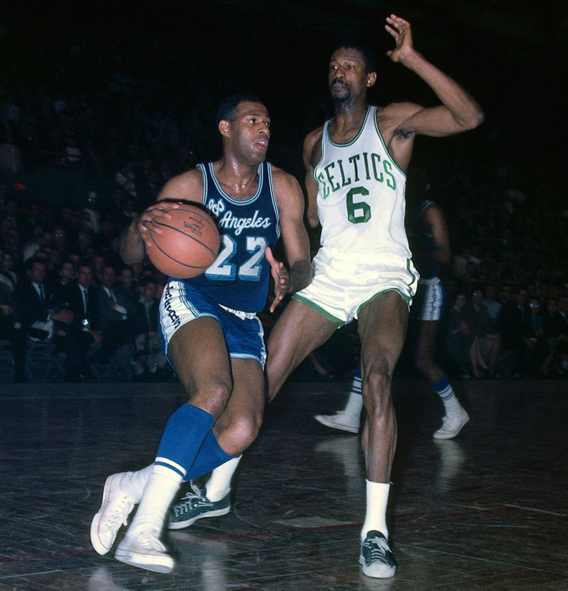 Bill Russell Boston Celtics Defends From Lakers