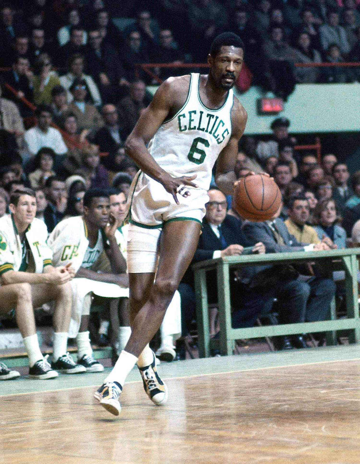 Bill Russell Boston Celtics During A Game Background