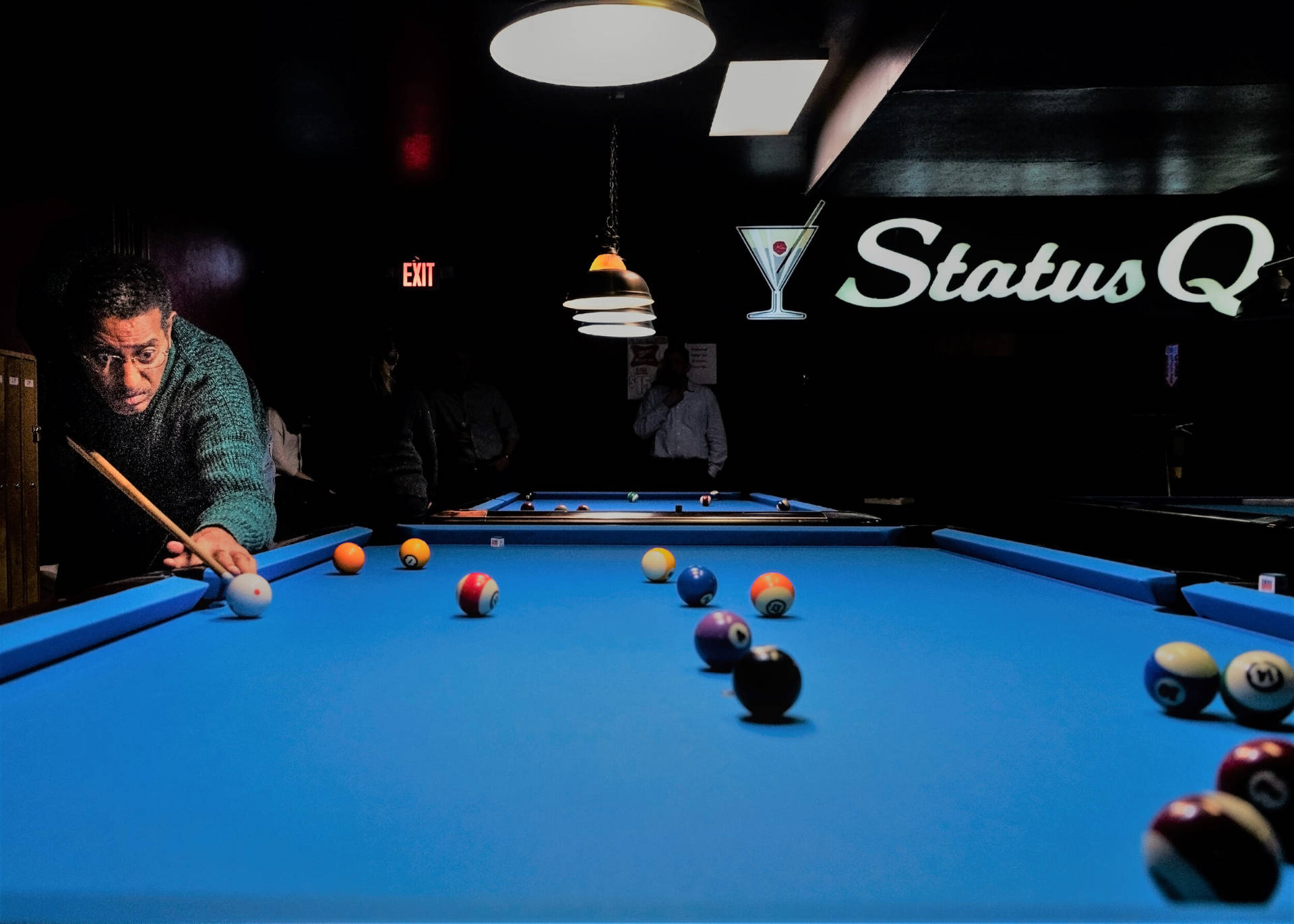 Billiards Blue Pool Table At Fancy Bar Background