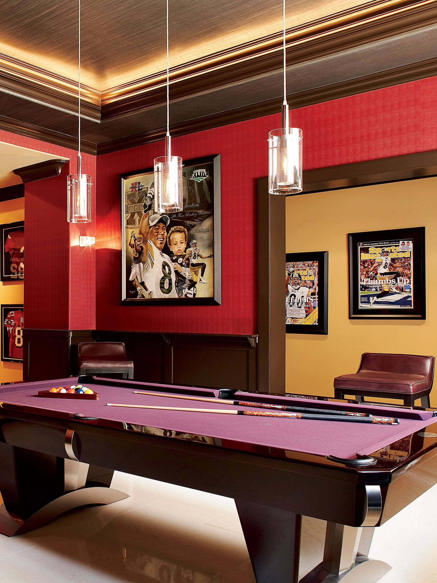 Billiards Purple Pool Table In Red Room Background