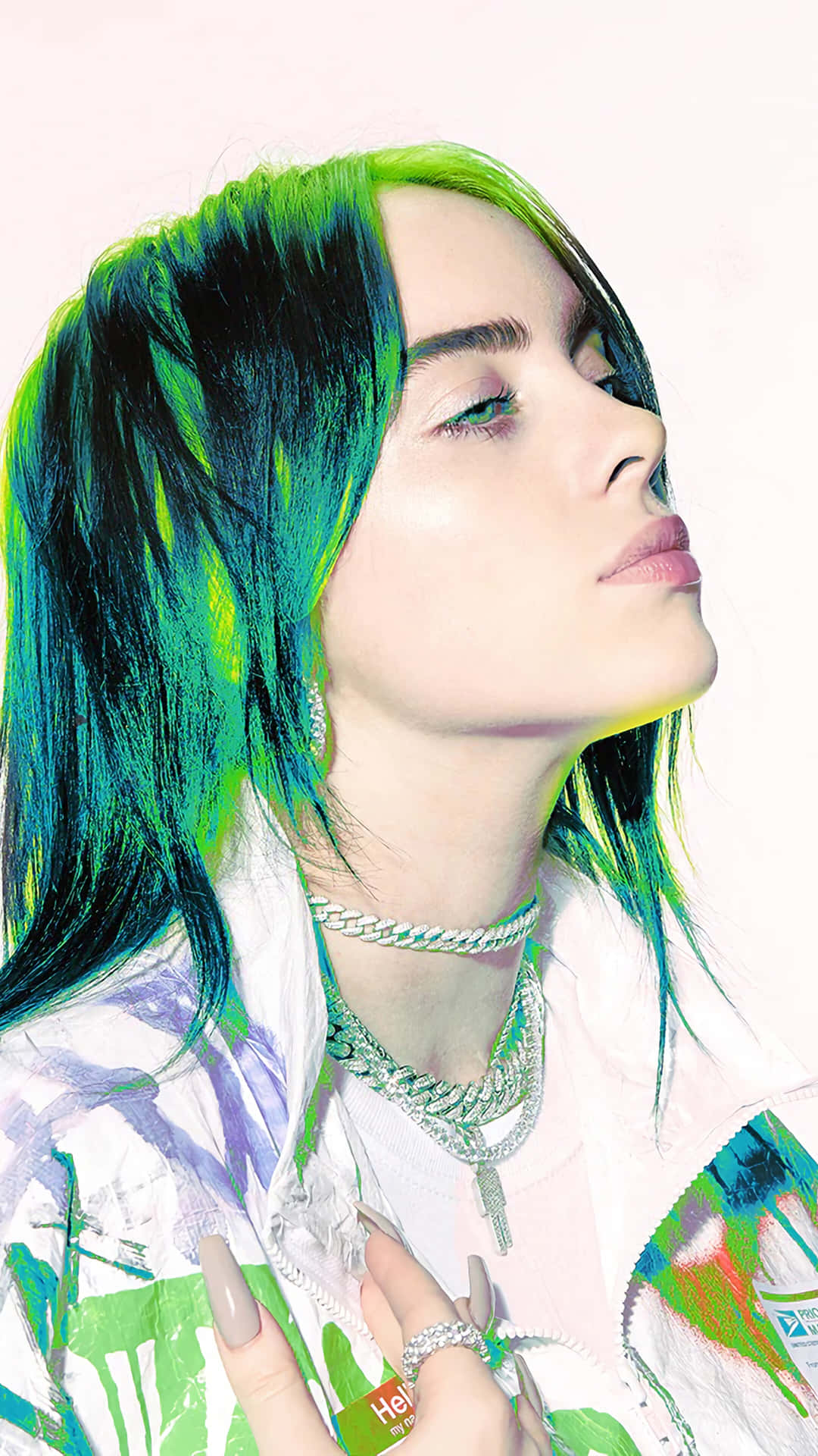 Billie Eilish 2021 With Green Highlights Background