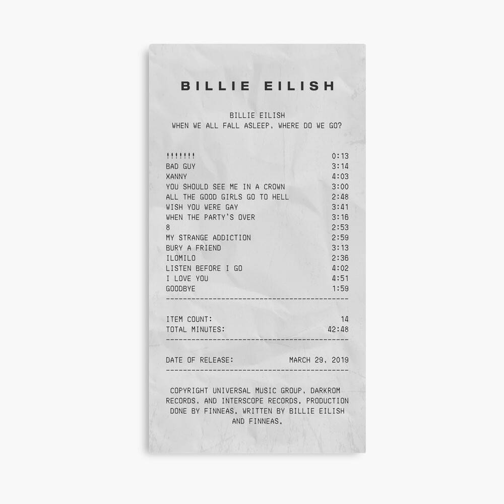 Billie Eilish Album Receipt