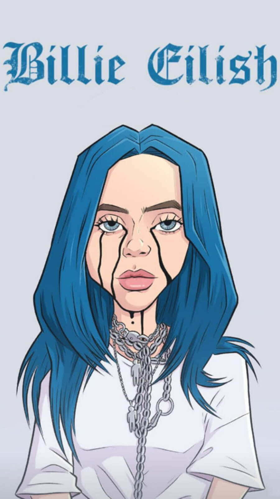 Billie Eilish Cartoon Sad Expression Background