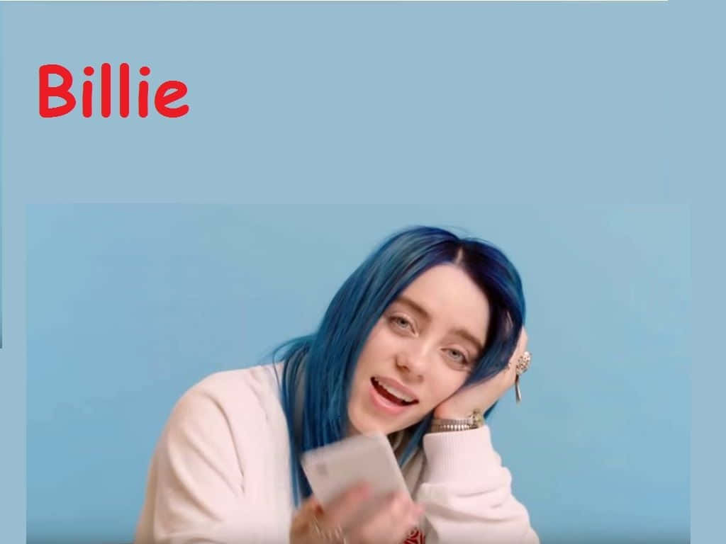 Billie Eilish Embracing Her Smile And Looking Content Background
