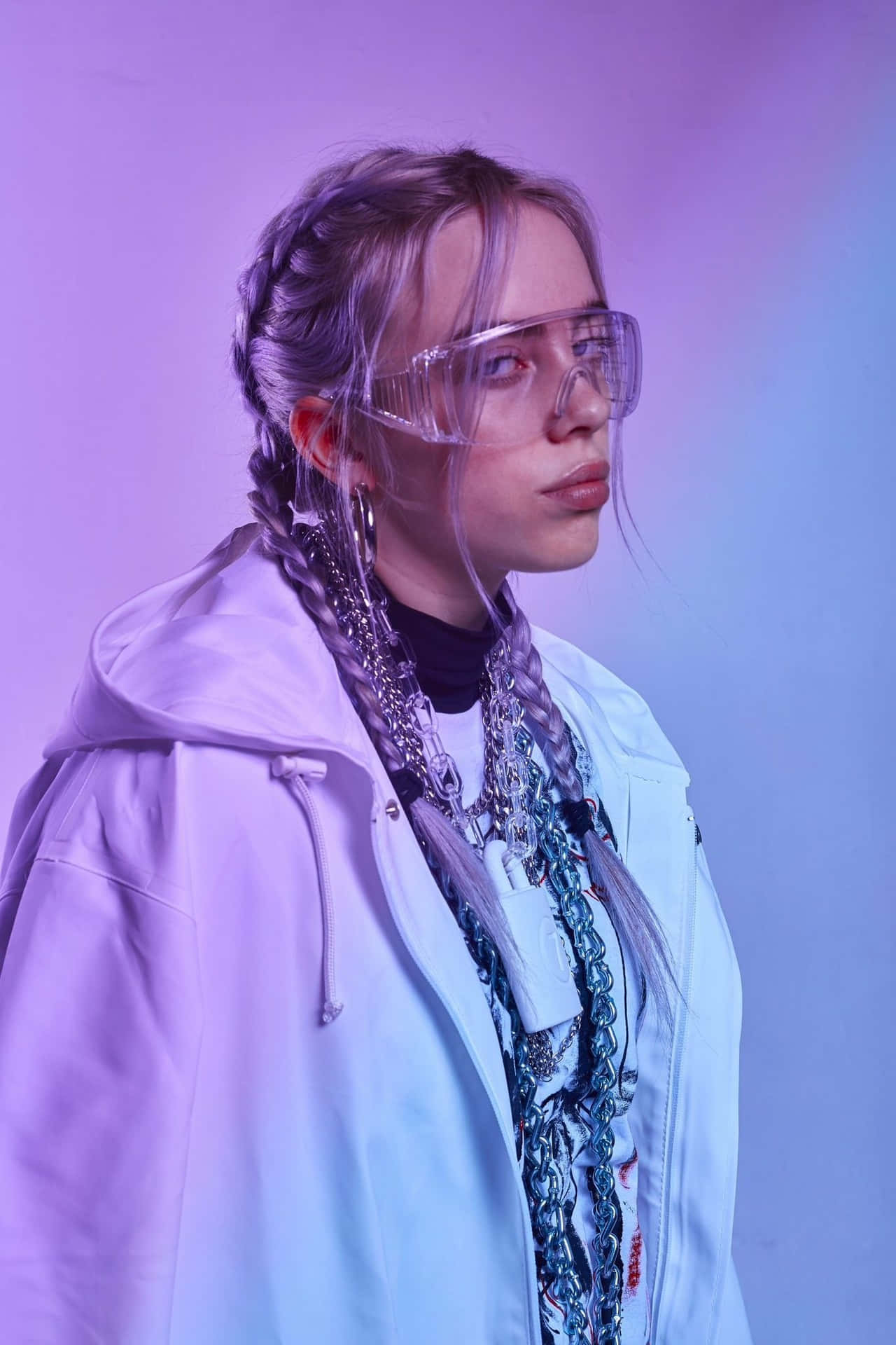 Billie Eilish In A Bold Purple Look Background