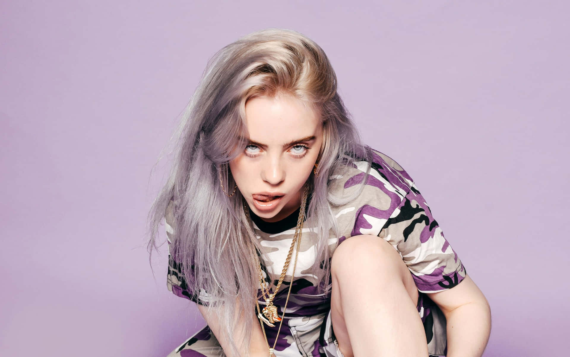 Billie Eilish In A Purple Background Background