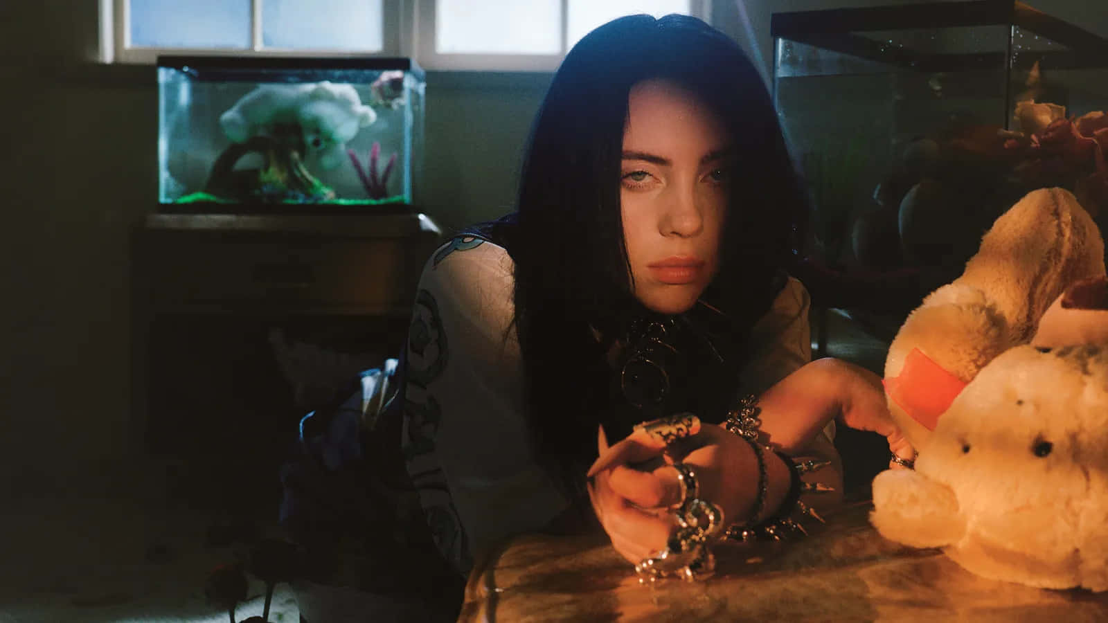 Billie Eilish Intense Gaze Background