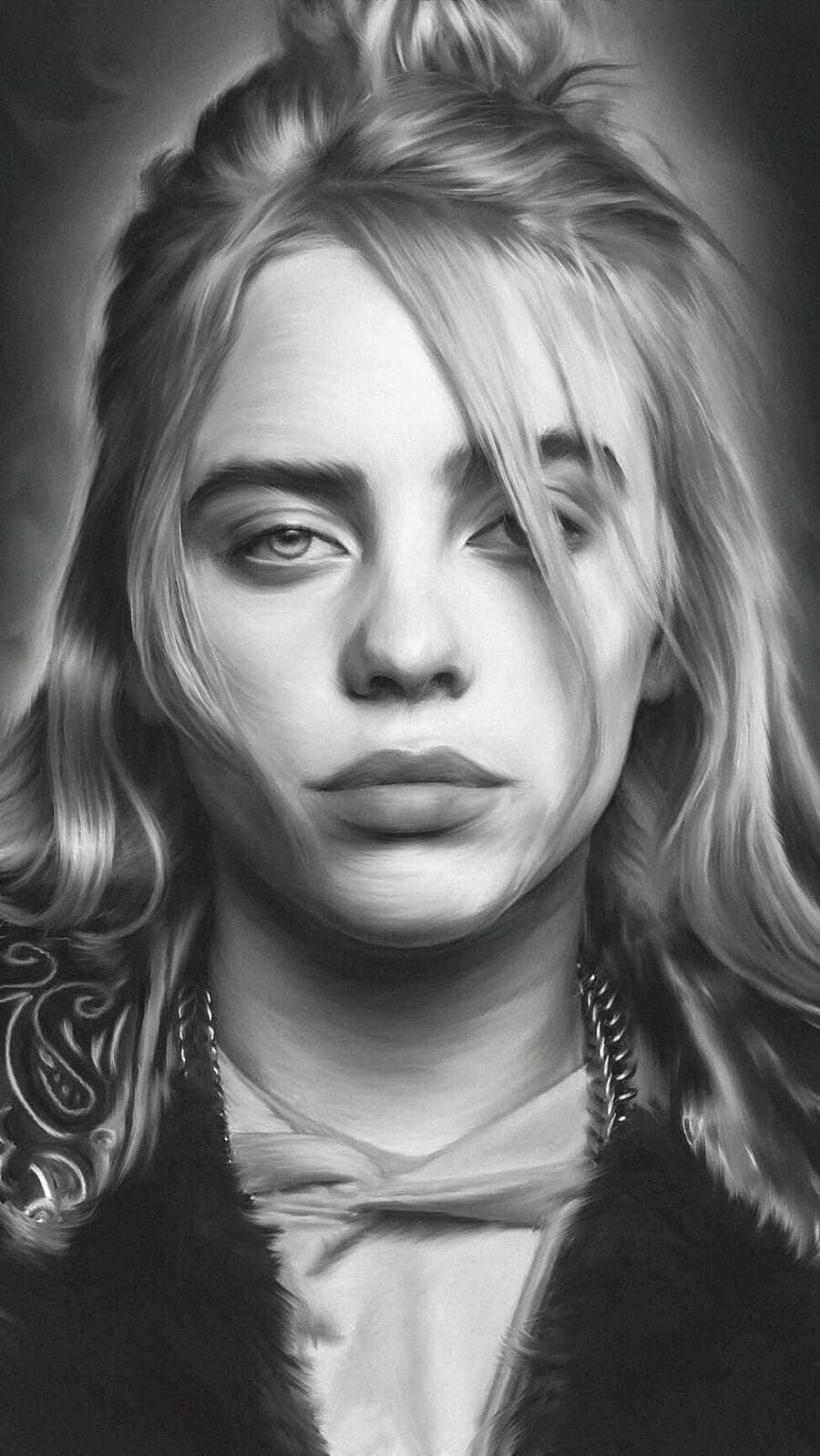 Billie Eilish Monochrome Portrait Background