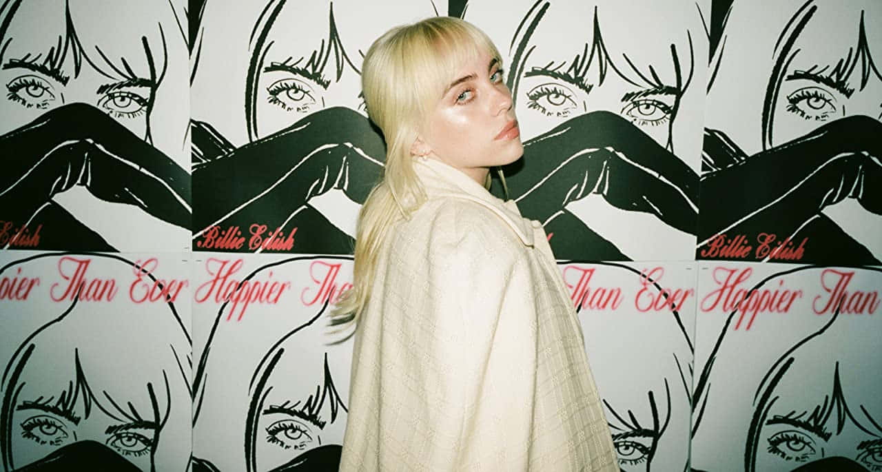 Billie Eilish On Her Laptop Background