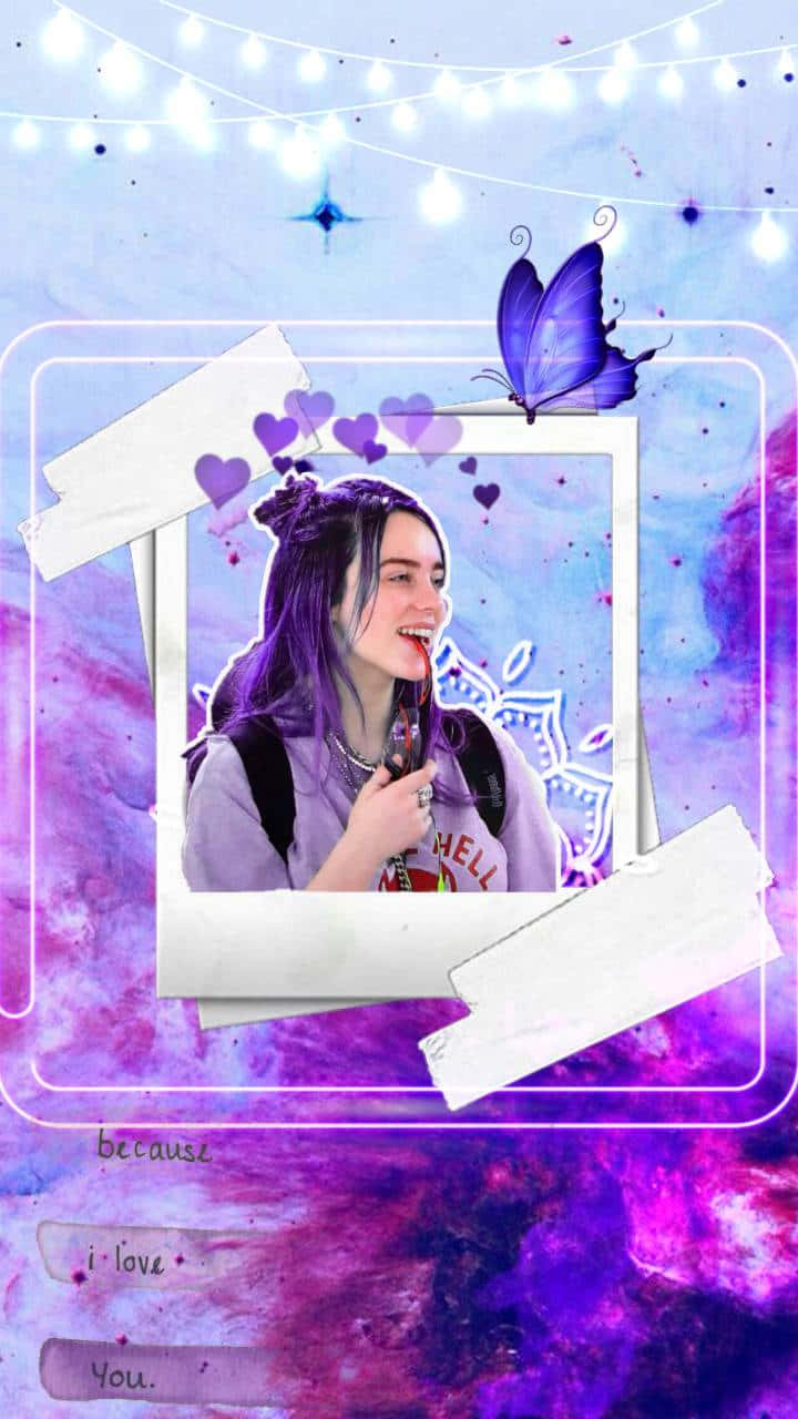 Billie Eilish Purple Polaroid Background