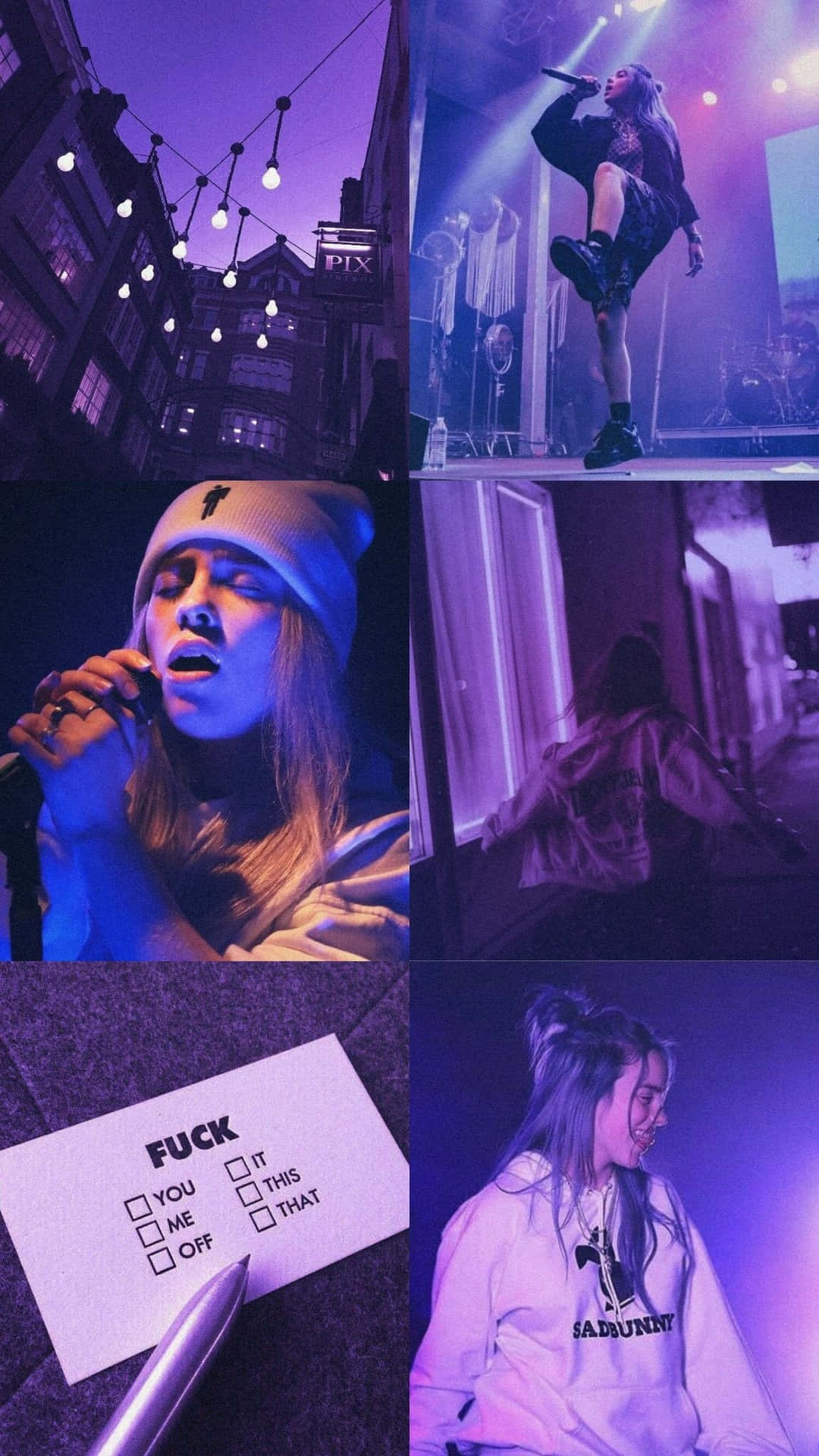 Billie Eilish Purple Tumblr Collage Background