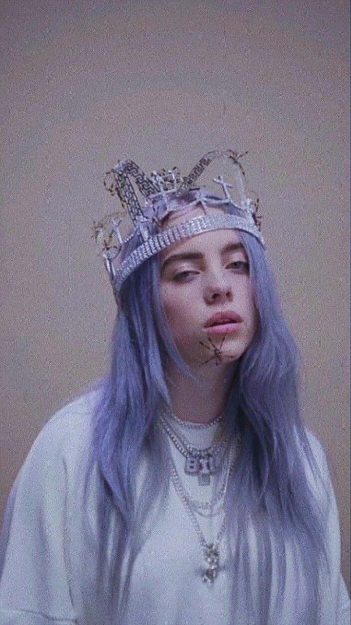 Billie Eilish Purple Wearing Crown Background