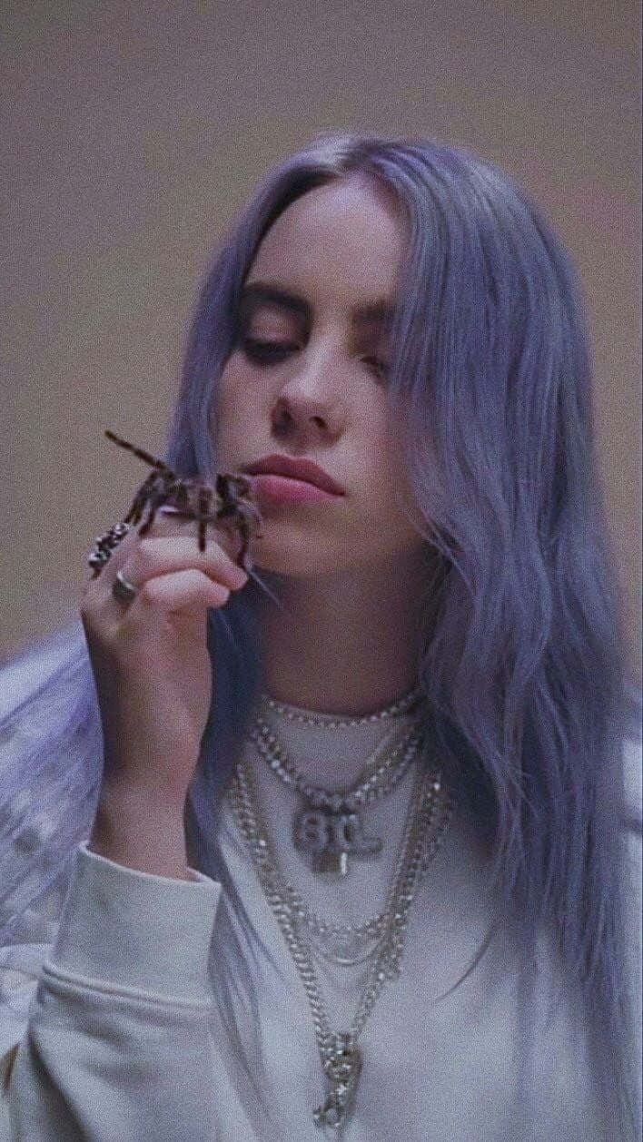 Billie Eilish Purple With A Spider Background