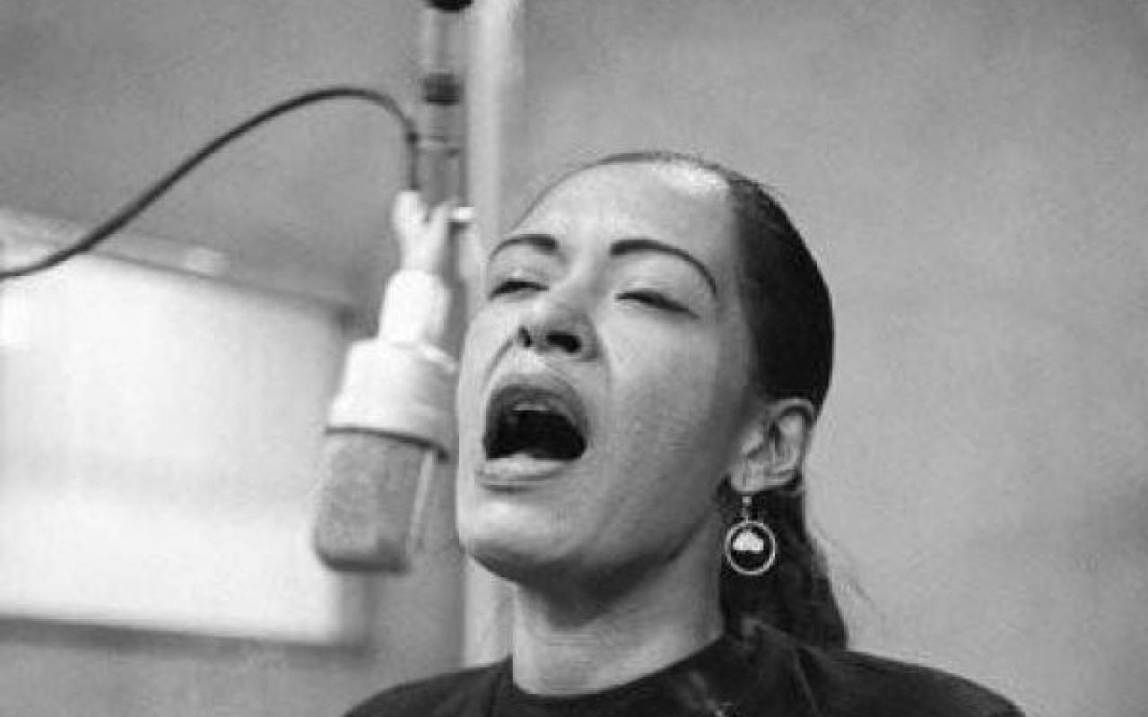 Billie Holiday During A Recording Background