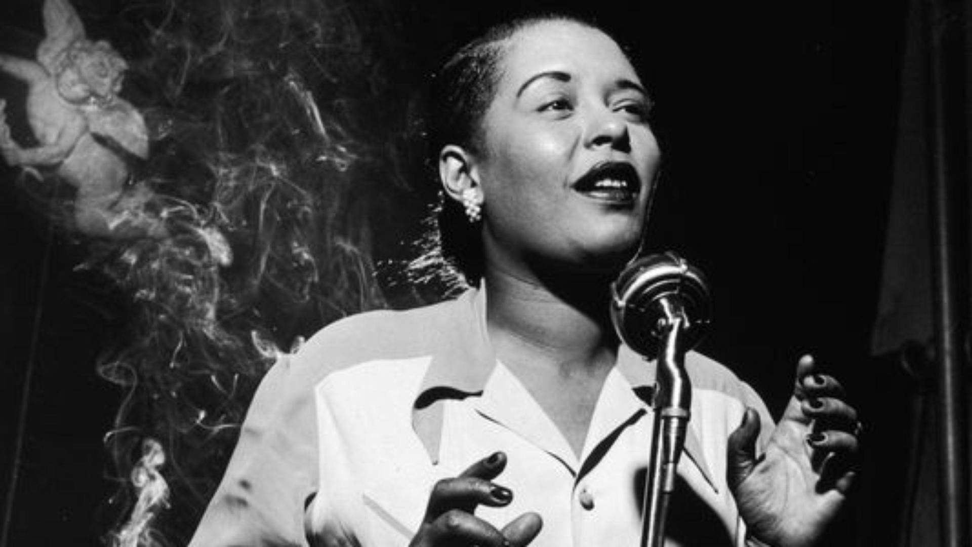 Billie Holiday Giving A Speech Background