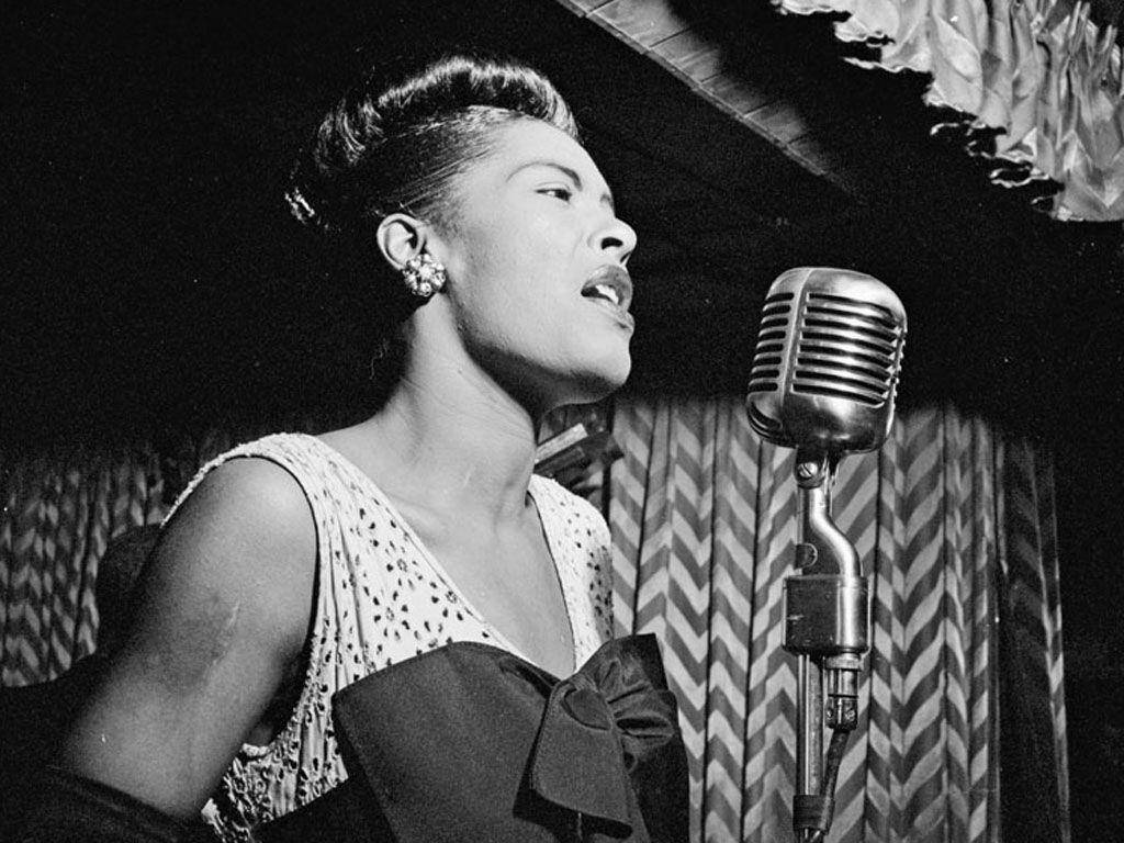 Billie Holiday On Microphone Background